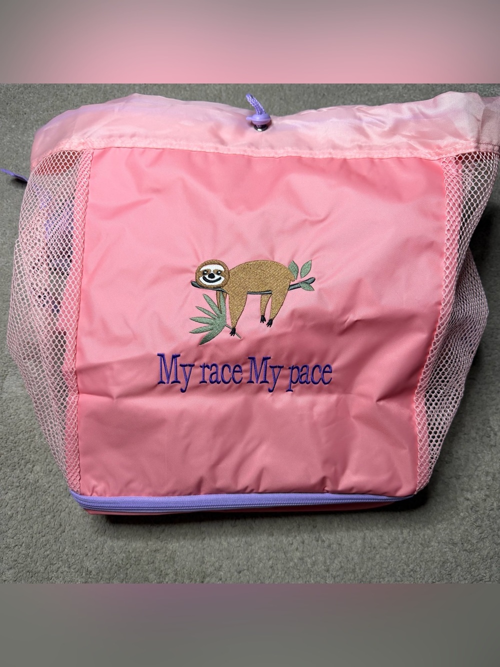 Thirty One Pink Sloth Drawstring Backpack - My Race My Pace